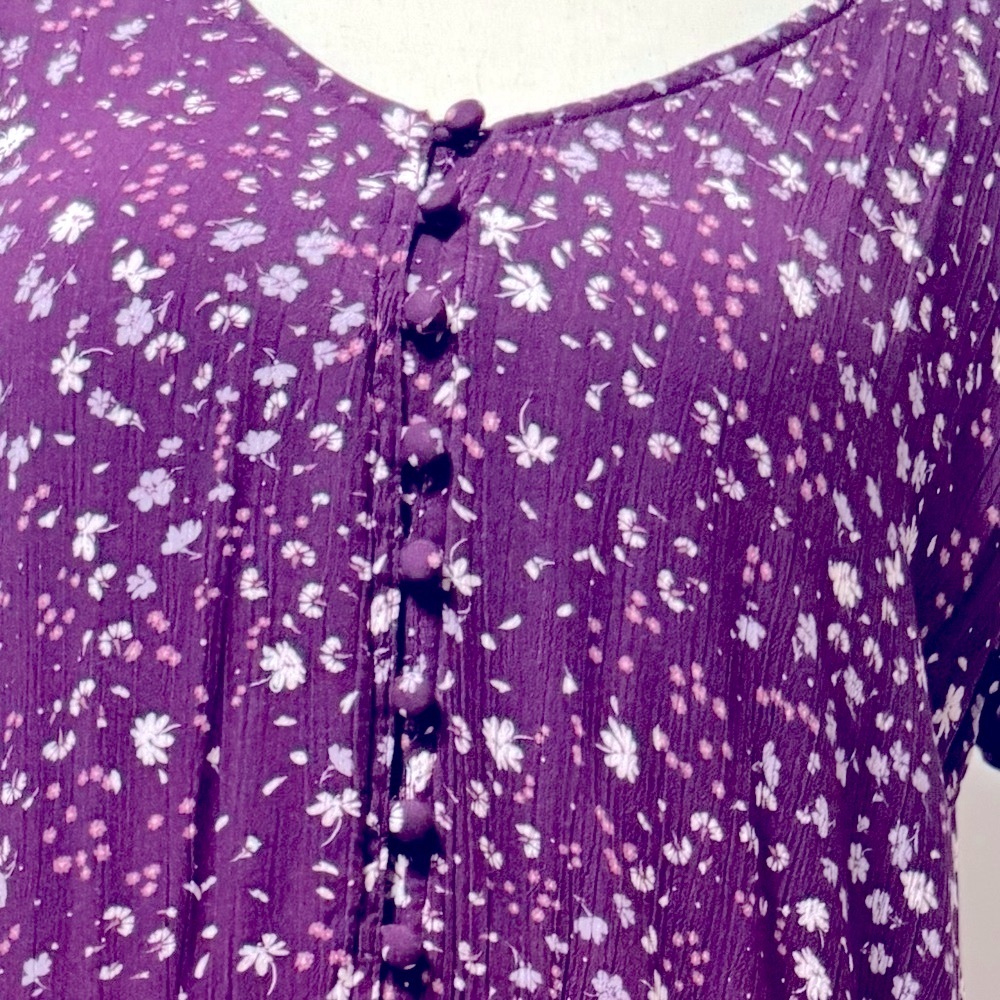 Garnet Hill EUC❤️Purple Floral Crepe Dress Gathered Drop Waist w/ pockets. - Picture 4 of 8